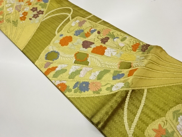 JAPANESE FUKURO OBI / SAGANISHIKI / KARA-ORI / WOVEN FLORAL PLANTS